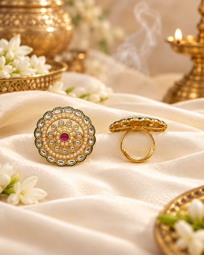 Ornate Multi-Tier Concentric Ring with Pearl Detail