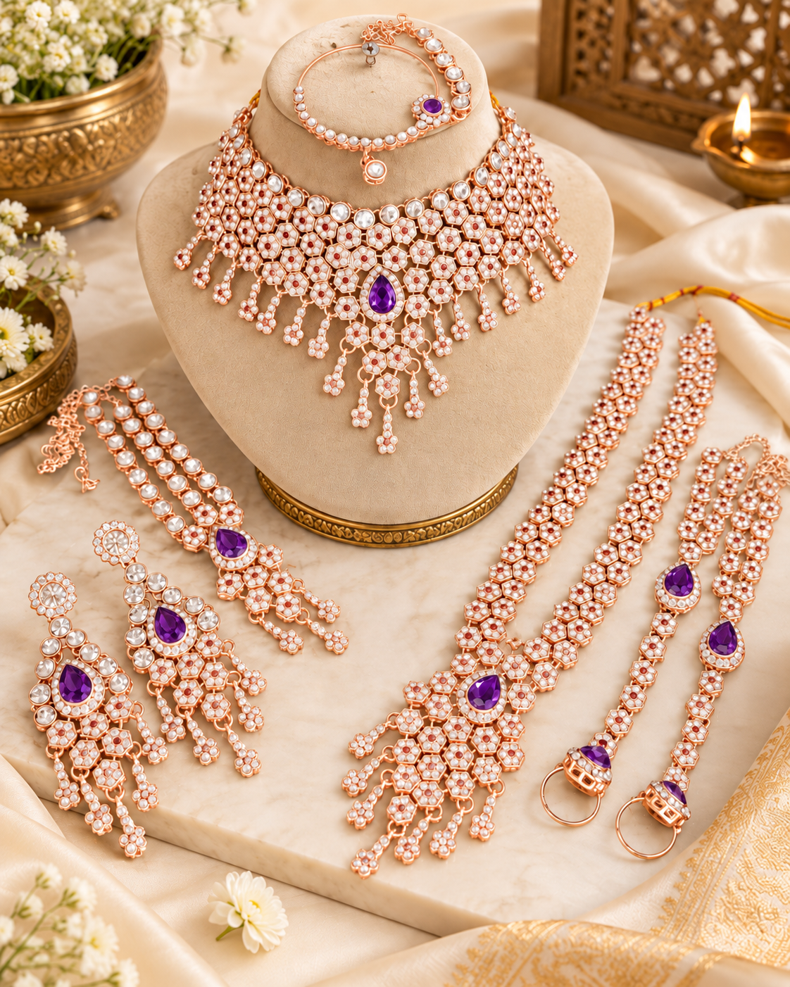 Grand Stone-Studded Bridal Dulhan Set with Statement Choker and Rani Haar
