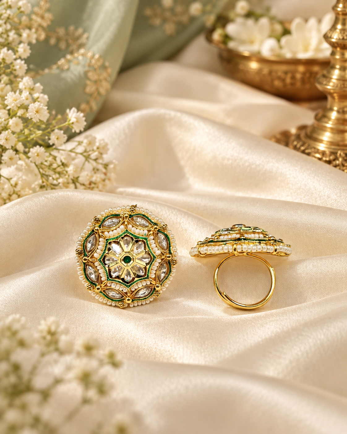 Traditional Floral Circular Adjustable Statement Ring