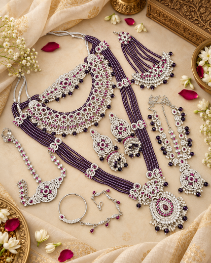 Bridal Rhodium Polish Jewellery Set – Complete Multi-Piece Wedding Collection