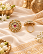 Gold-Plated Floral Circular Statement Ring with Pearl Border