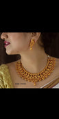 Handcrafted South Indian Peacock Pattern Necklace Set with Drop Studs