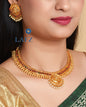 Traditional Gold Finish Green Stone Temple Jewellery Set