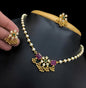 Delicate Pearl String Temple Choker with Ruby & Emerald Accents