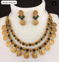 Double Layer Lakshmi Coin Temple Necklace Set with Ruby & Emerald Kemp Stones