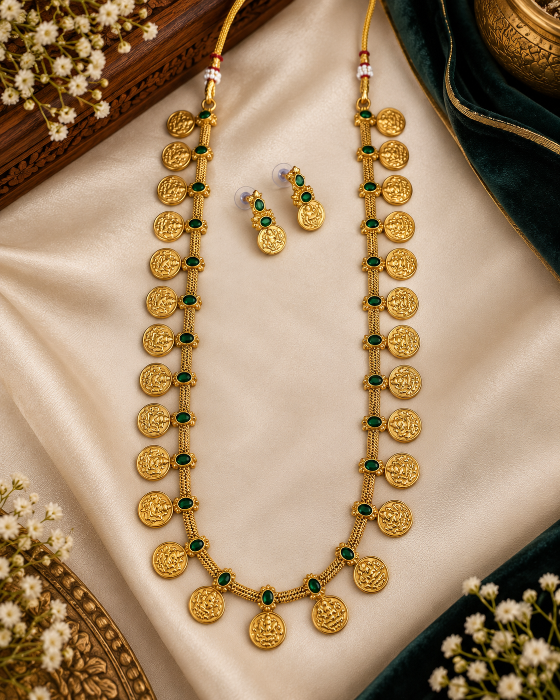 Traditional Lakshmi Coin Kasu Mala Long Necklace Set