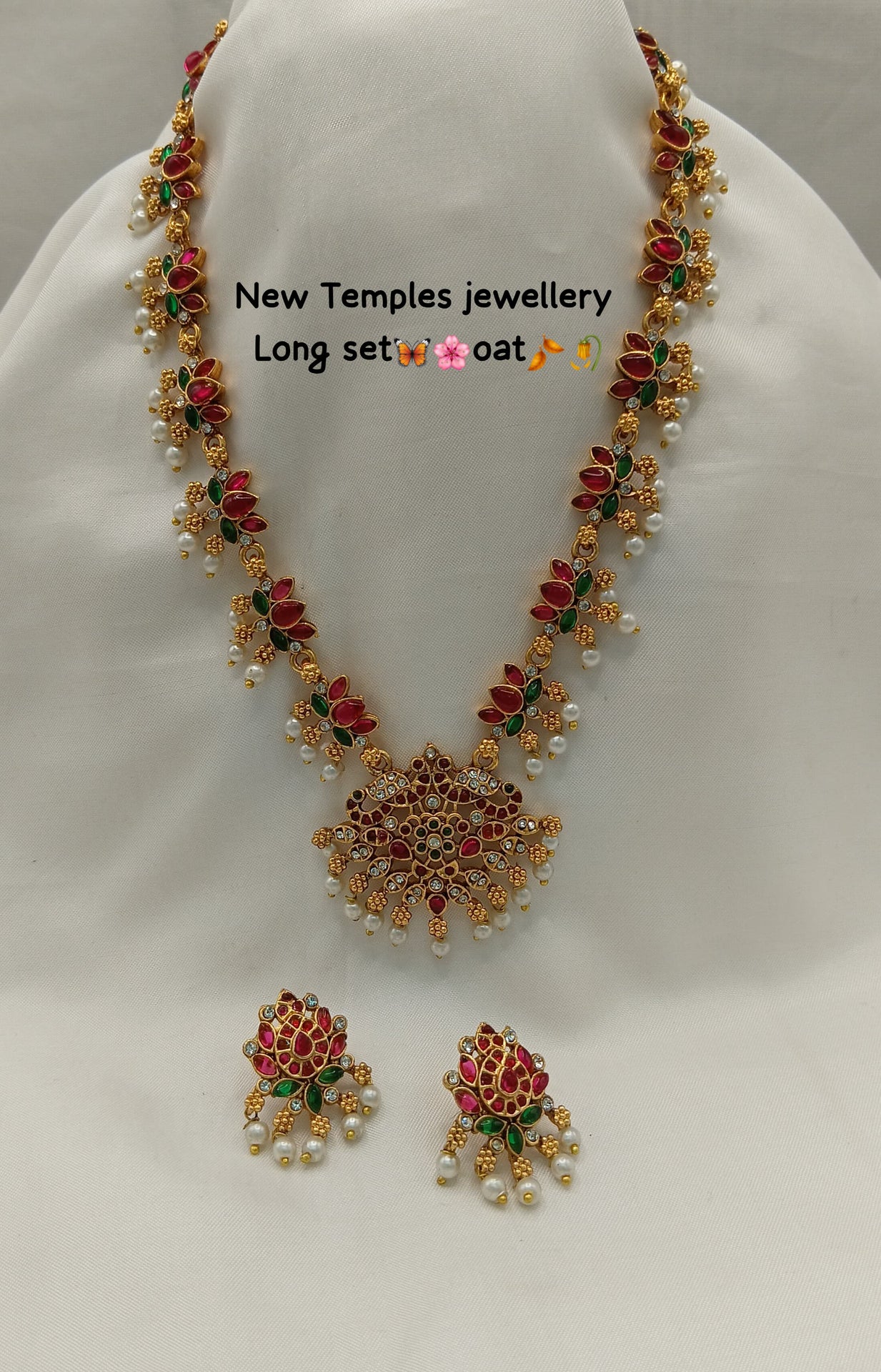Ethnic Lotus Multi-Color Long Necklace with Jhumkas Set