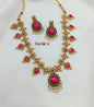 Emerald Green Cabochon Temple Necklace with Textured Gold Beads