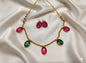 Minimalist Rani Pink Oval Stone Necklace with Matching Studs