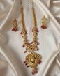Temple Style Peacock & Deity Motif Haram Set with Hanging Bead Drops