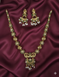 Traditional Temple Gold Plated Peacock Necklace Set with Matching Earrings