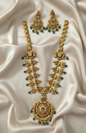 Temple Matte Gold Haram Set Long Necklace with Matching Earrings