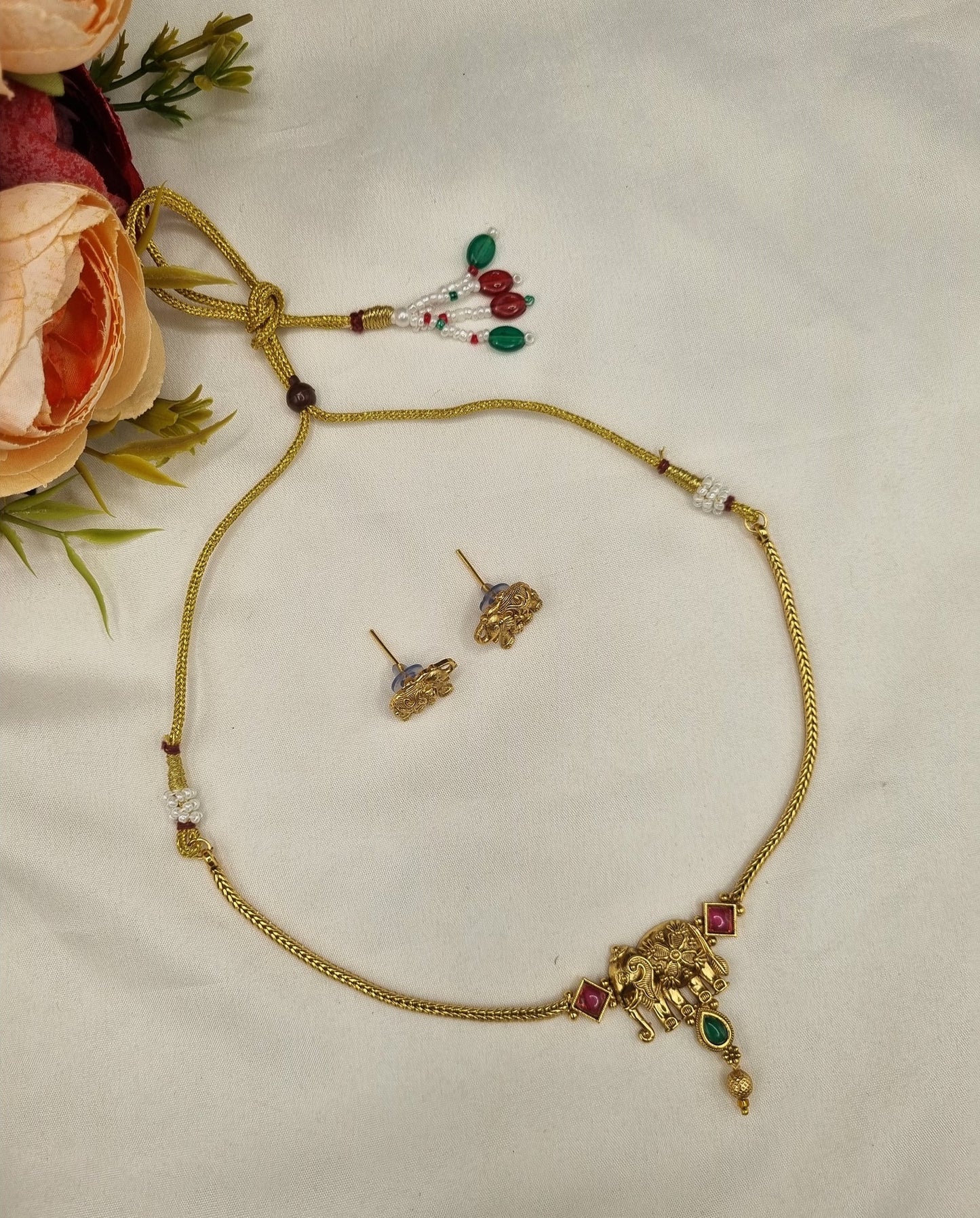 South Indian Style Elephant Necklace Set