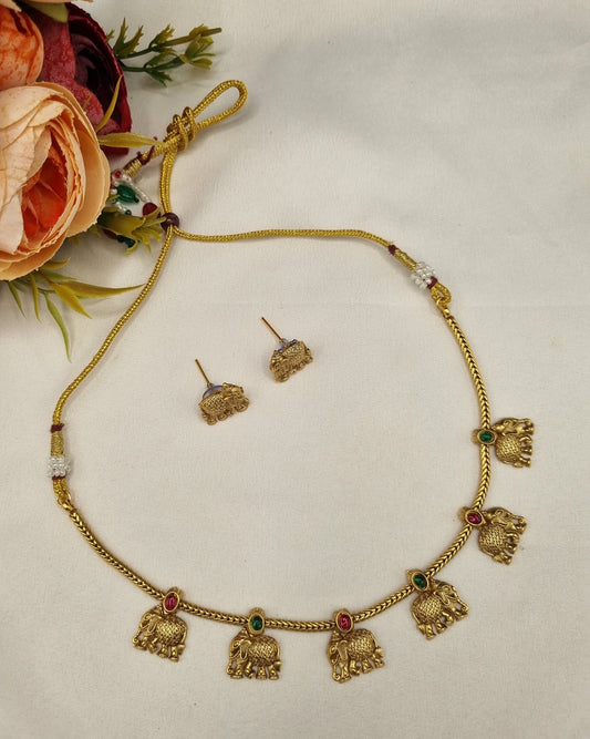 South Elephant Motif Necklace & Stud Earrings Set