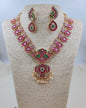 Traditional Ruby & Emerald Peacock Motif Medium Necklace Set with Earrings