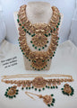 Royal South Indian Temple Bridal Combo Set - Peacock Haram, Choker, Jhumkas, Tikka & Vaddanam