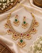 Antique Gold-Plated CZ & Pearl Drop Choker Necklace Set