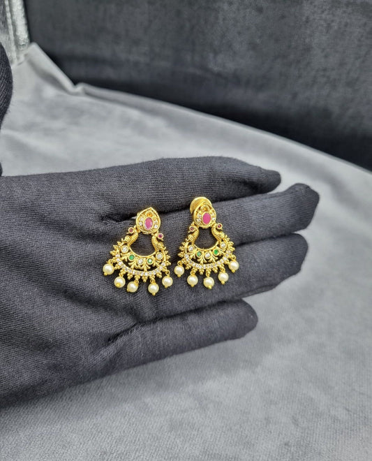 Royal Peacock Temple Pearl Drop Earrings