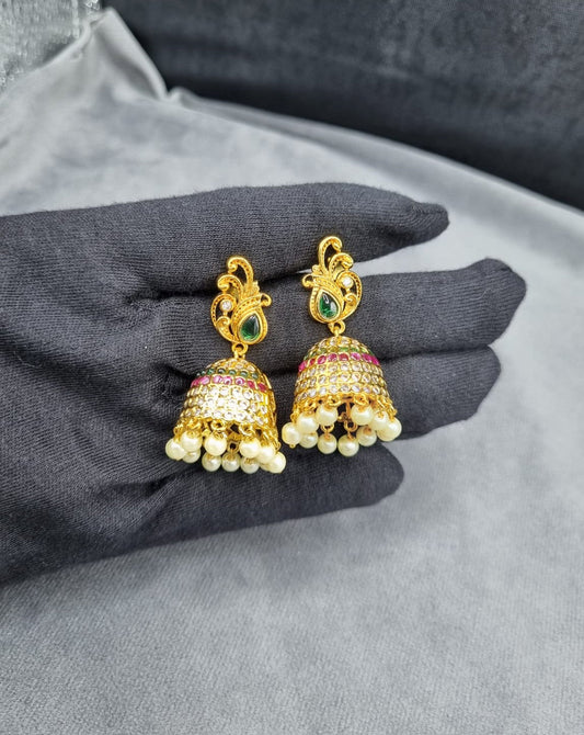 Royal Mayura Antique Gold Jhumkas
