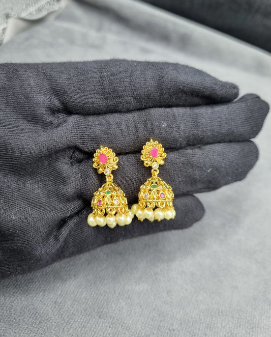 Sparkling Multi-Stone AD Temple Jhumkas