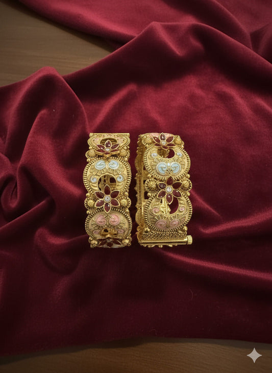Broad Pastel Meenakari Kadas with Ruby Accents
