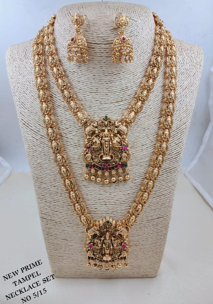 Antique Gold Lord Venkateswara Balaji Temple Necklace Combo Set with Jhumka Earrings