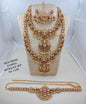Grand Antique Gold Goddess Laxmi Temple Bridal Jewelry Set (Necklaces, Earrings, Maang Tikka & Vaddanam)