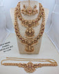 Grand Antique Gold Goddess Laxmi Temple Bridal Jewelry Set (Necklaces, Earrings, Mang Tikka & Vaddanam)
