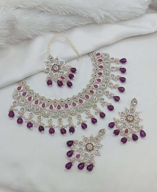 Purple & White Stone Bridal Choker Set