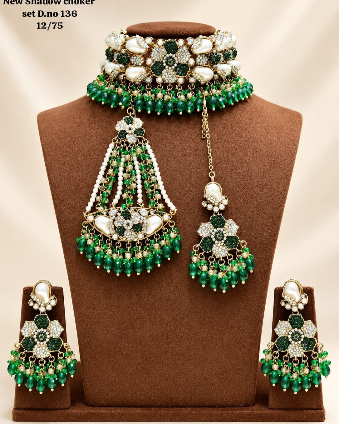 Shadow Floral Choker Necklace Set with Earrings, Tikka & Passa