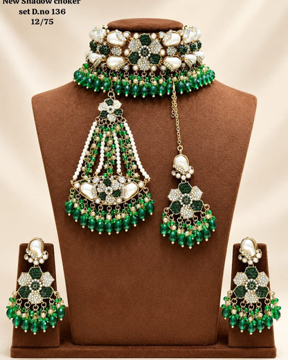 Shadow Floral Choker Necklace Set with Earrings, Tikka & Passa