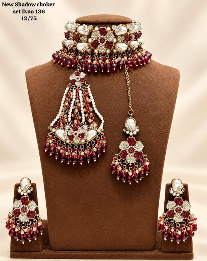 Shadow Floral Choker Necklace Set with Earrings, Tikka & Passa