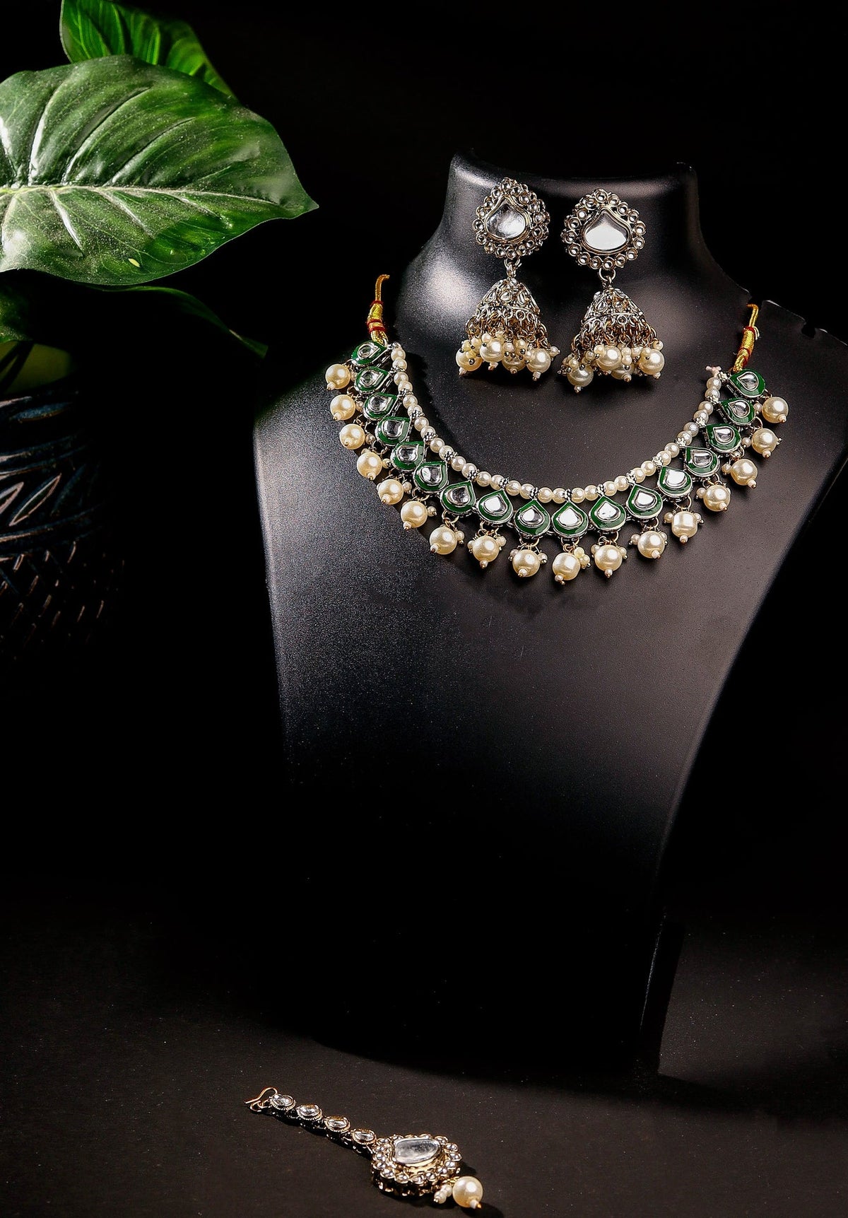 Antique Gold Meenakari Pearl Choker Set