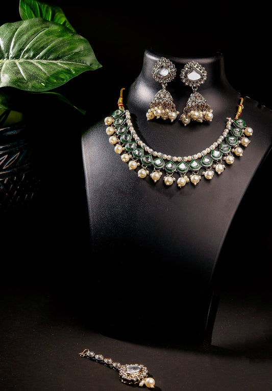 Antique Gold Meenakari Pearl Choker Set